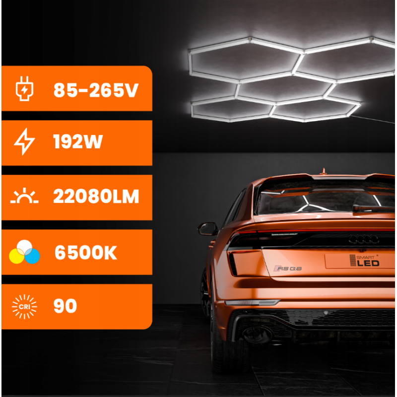 Hexagon do garażu LED 192W 6500K 5400