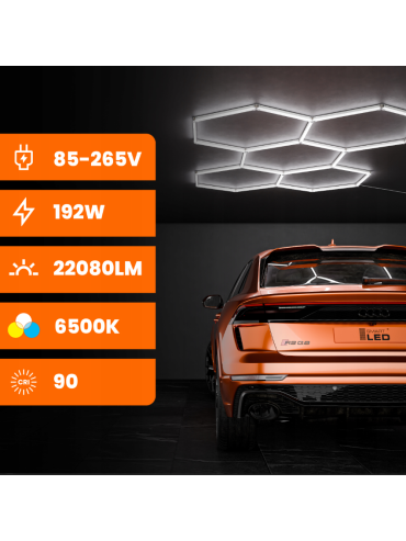 Hexagon do garażu LED 192W 6500K 5400